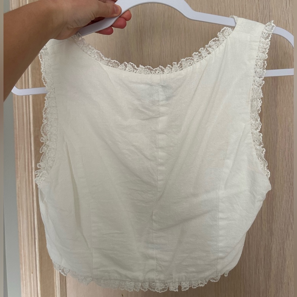 Princess Polly Cream Lace Trim Sleeveless Crop Top - Picture 2 of 5
